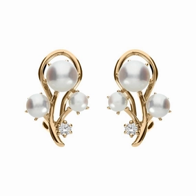 Mikimoto 18ct Rose Gold Diamond White Akoya Pearl Branch Earrings