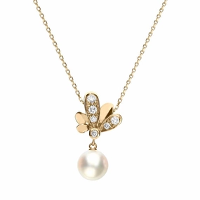 Mikimoto 18ct Rose Gold Diamond White Akoya Pearl Dandelion Necklace