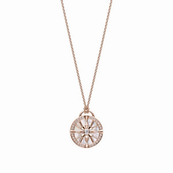 Mikimoto 18ct Rose Gold Mother of Pearl 0.16ct Diamond Lucky Arrows Necklace