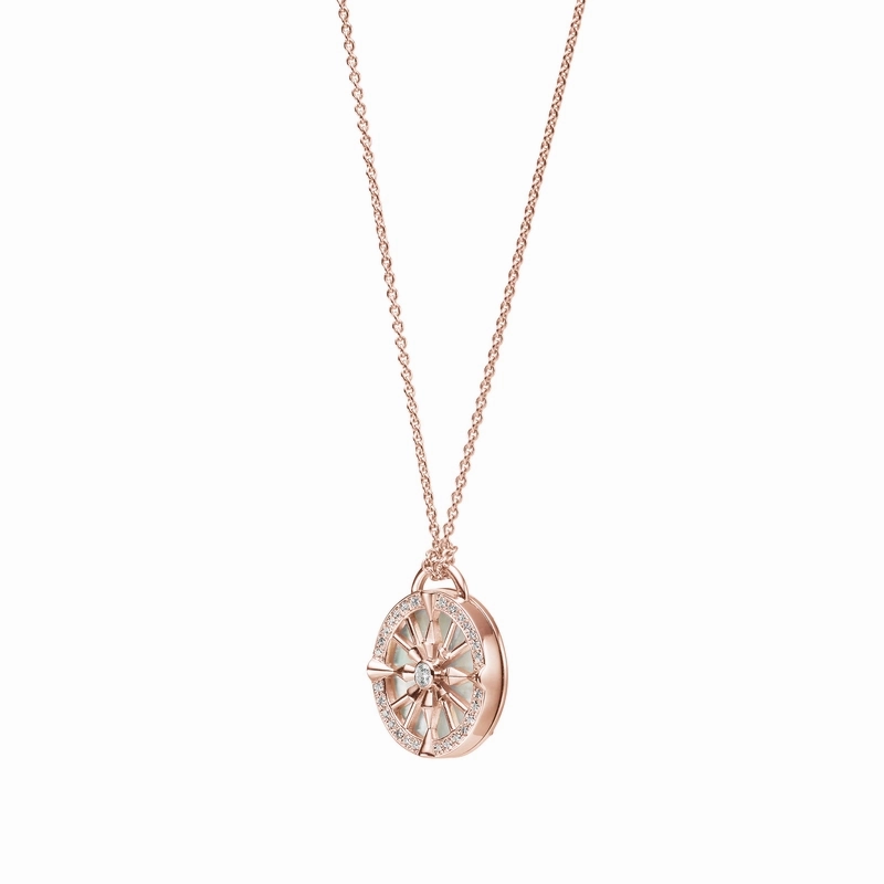 Mikimoto 18ct Rose Gold Mother of Pearl 0.16ct Diamond Lucky Arrows Necklace