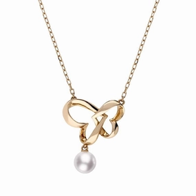 Mikimoto 18ct Rose Gold White Akoya Pearl Entwined Hearts Necklace