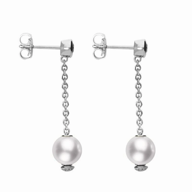 Mikimoto 18ct White Gold Diamond 7mm White Akoya Pearl Drop Earrings