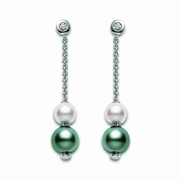 Mikimoto 18ct White Gold Diamond Black South Sea Pearl Drop Earrings