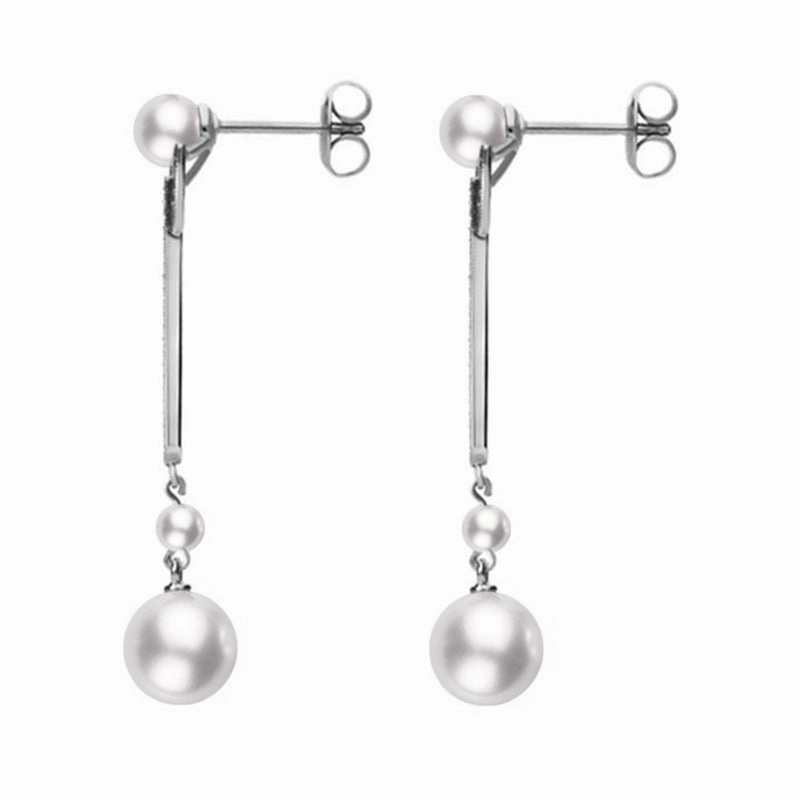Mikimoto 18ct White Gold Diamond White Akoya Pearl Drop Earrings