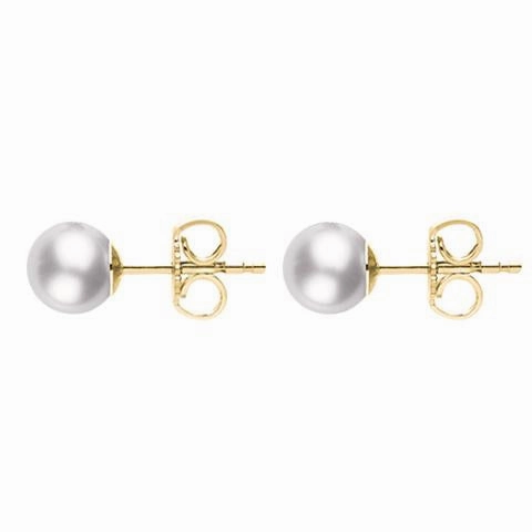 Mikimoto 18ct Yellow Gold 8mm White Grade AAA Pearl Stud Earrings