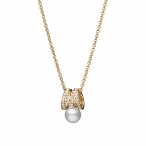 Mikimoto  18ct Yellow Gold Akoya Pearl & 0.33ct Diamond M Signature Necklace