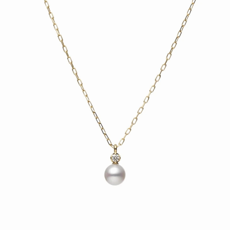 Mikimoto 18ct Yellow Gold Akoya Pearl and Diamond Necklace