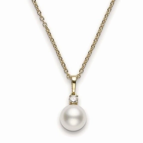 Mikimoto 18ct Yellow Gold Diamond 9mm White A  South Sea Pearl Necklace