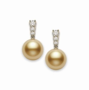 Mikimoto 18ct Yellow Gold Diamond Golden South Sea Pearl Earrings