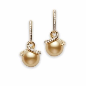 Mikimoto 18ct Yellow Gold Diamond Golden South Sea Pearl Twisted Earrings