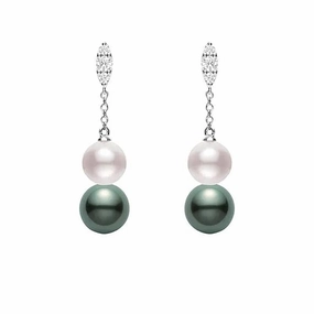 Mikimoto Morning Dew 18ct White Gold Diamond Black South Sea and Akoya Pearl Earrings