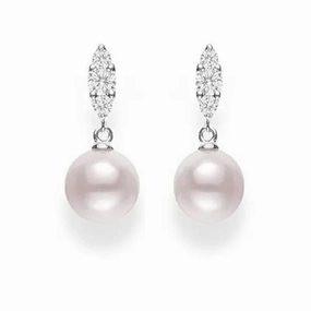 Mikimoto Morning Dew 18ct White Gold Diamond White Akoya Pearl Earrings