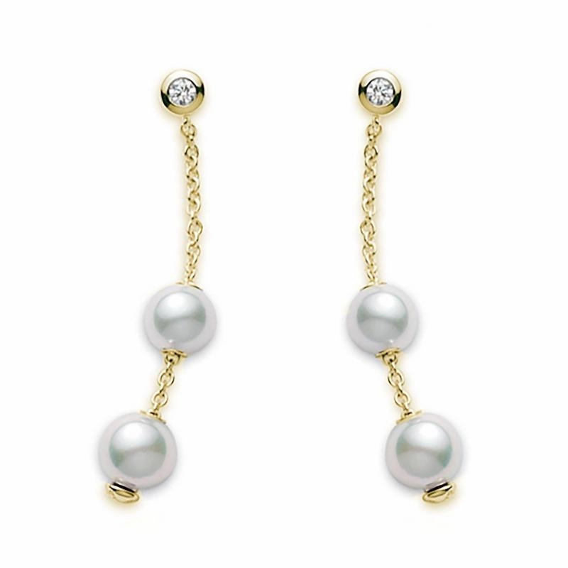 Mikimoto Pearls In Motion 18ct Yellow Gold Diamond Pearl Drop Earrings
