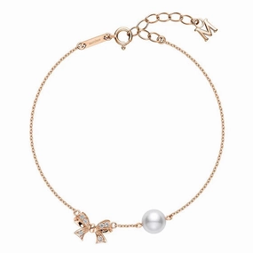 Mikimoto Ribbon 18ct Rose Gold White Akoya Pearl Diamond Adjustable Bracelet