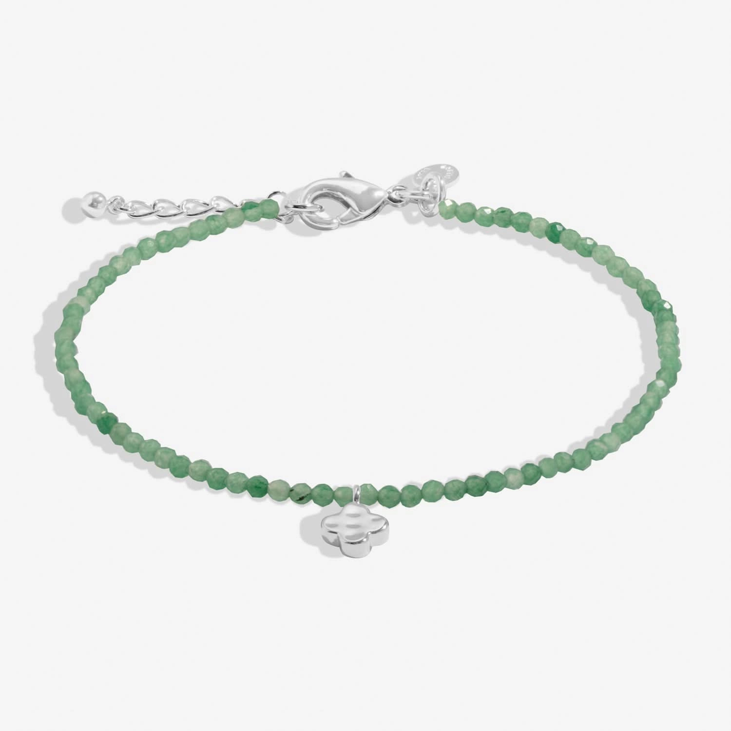 Mini Charms Aventurine Clover Silver Plated Bracelet 8595