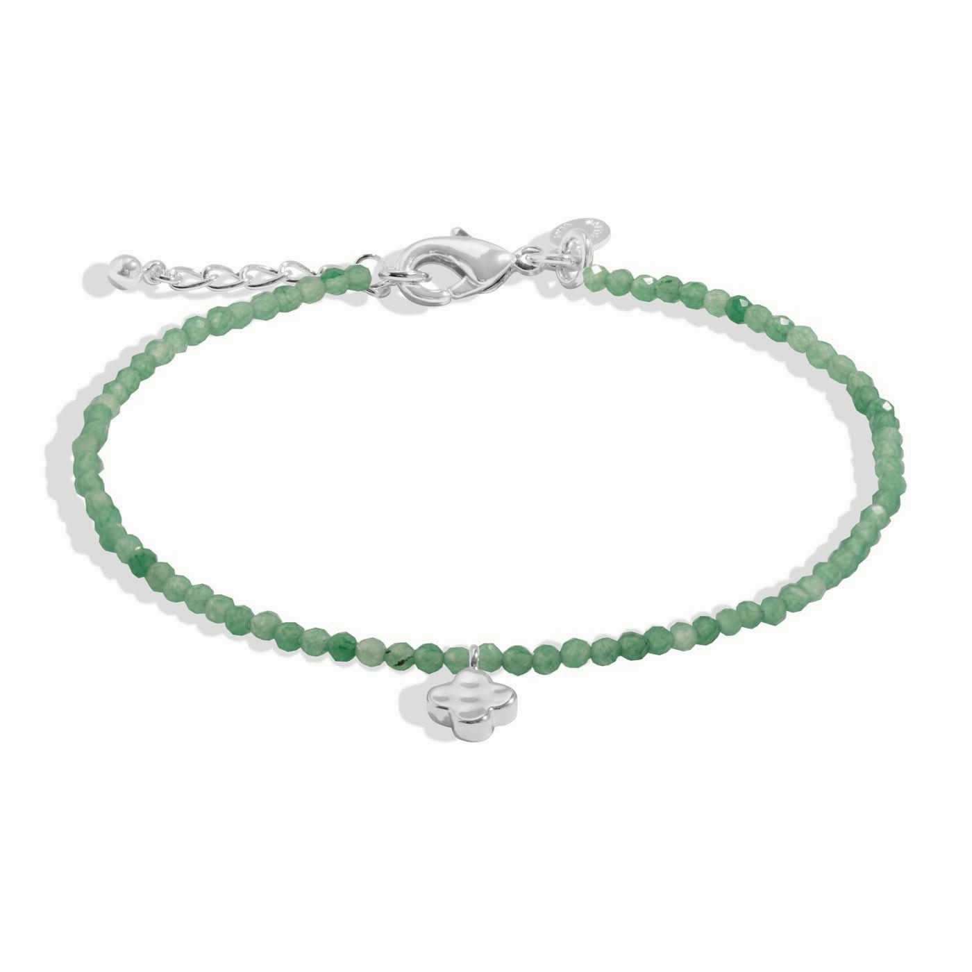 Mini Charms Aventurine Clover Silver Plated Bracelet 8595