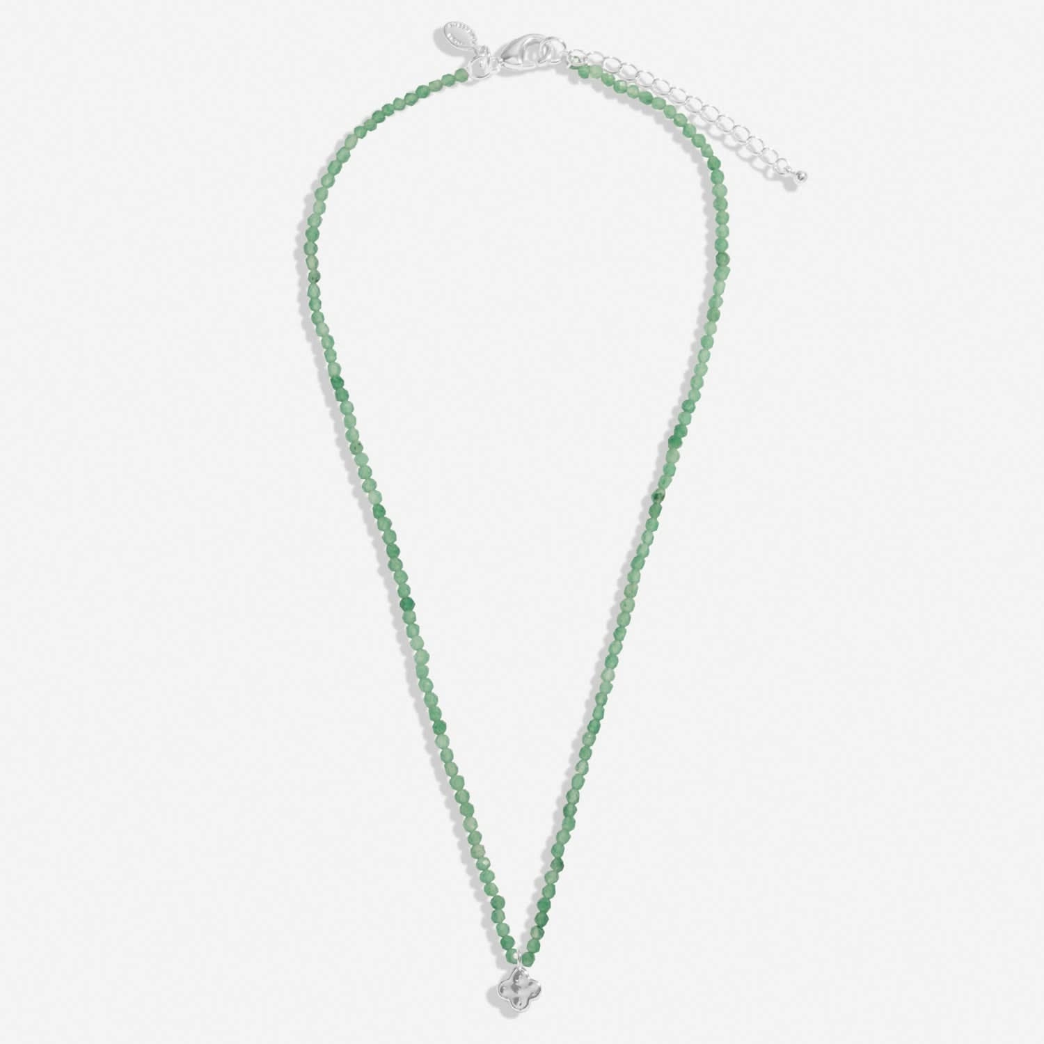 Mini Charms Aventurine Clover Silver Plated Necklace 8602