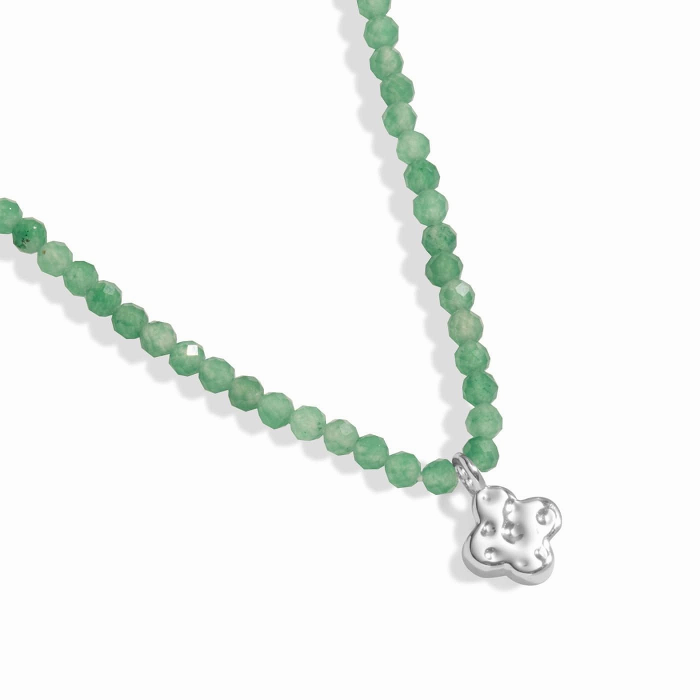 Mini Charms Aventurine Clover Silver Plated Necklace 8602