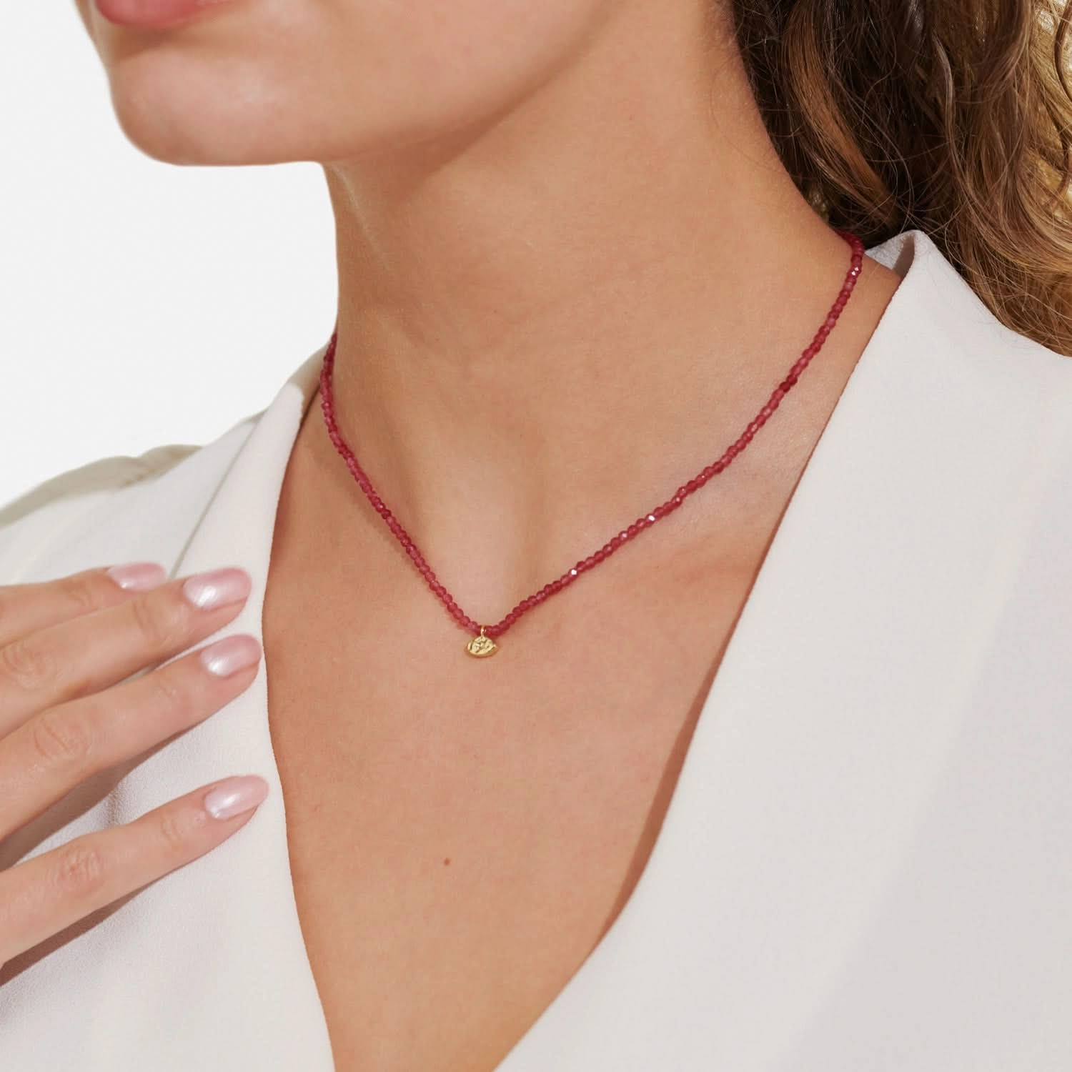 Mini Charms Garnet Eye Gold Plated Necklace 8606