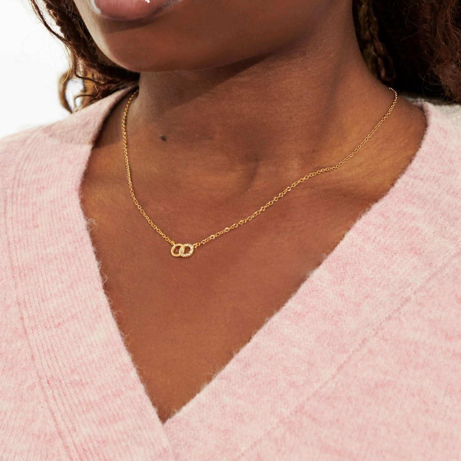Mini Charms Pave Linked Circles Gold Plated Necklace 7636