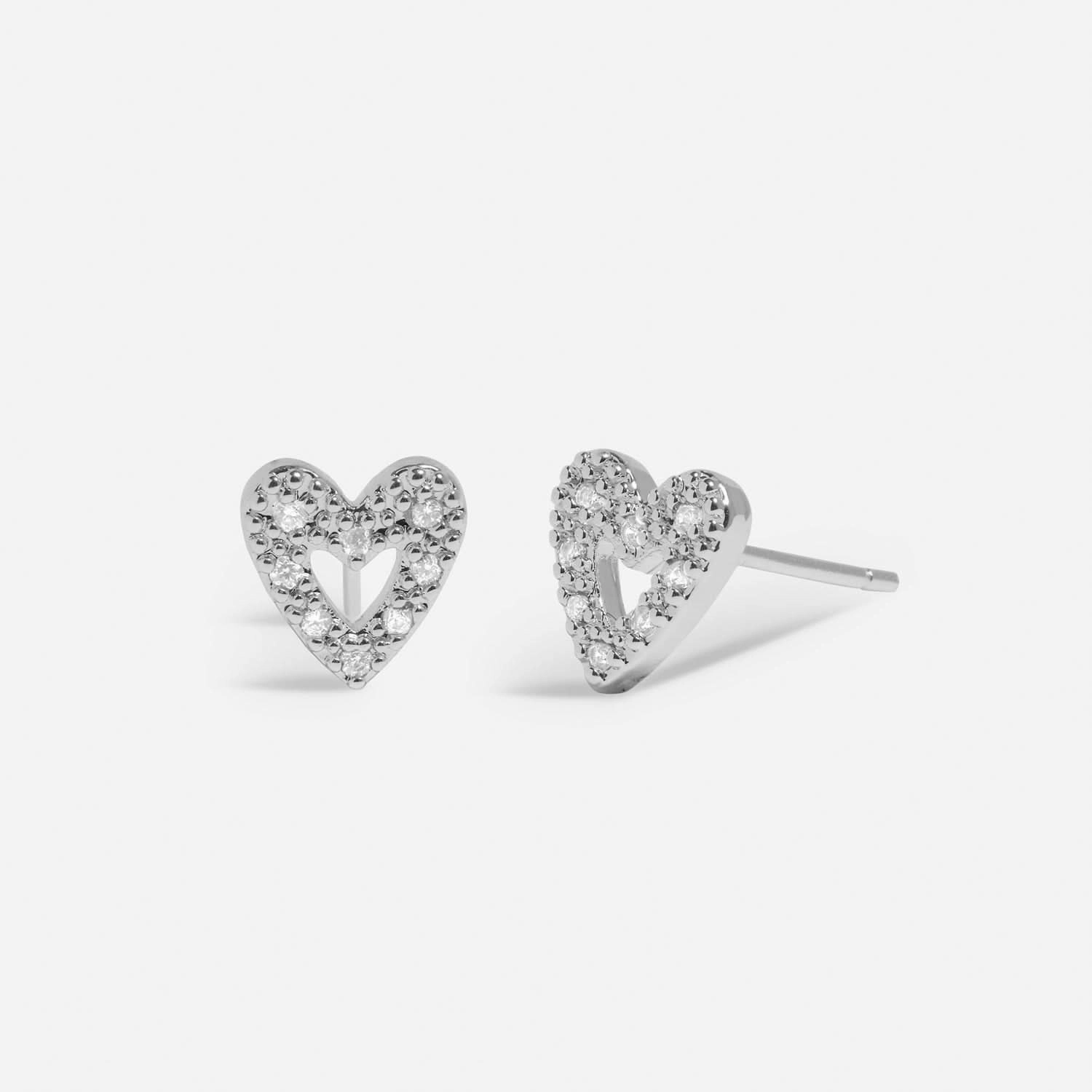 Mini Charms Pave Offset Heart Silver Plated Earrings 7646