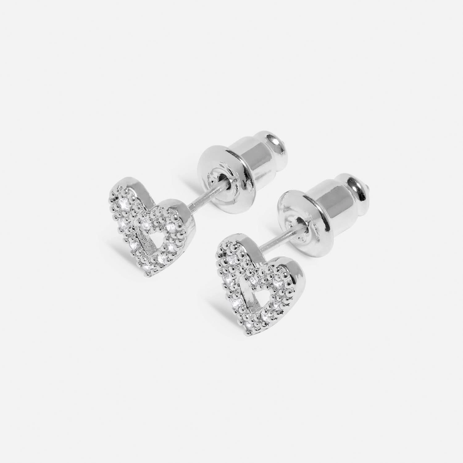 Mini Charms Pave Offset Heart Silver Plated Earrings 7646