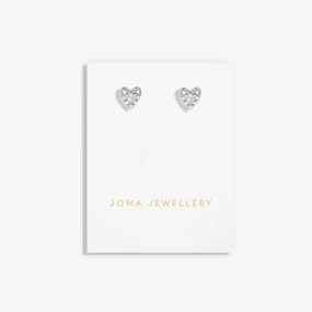 Mini Charms Pave Offset Heart Silver Plated Earrings 7646