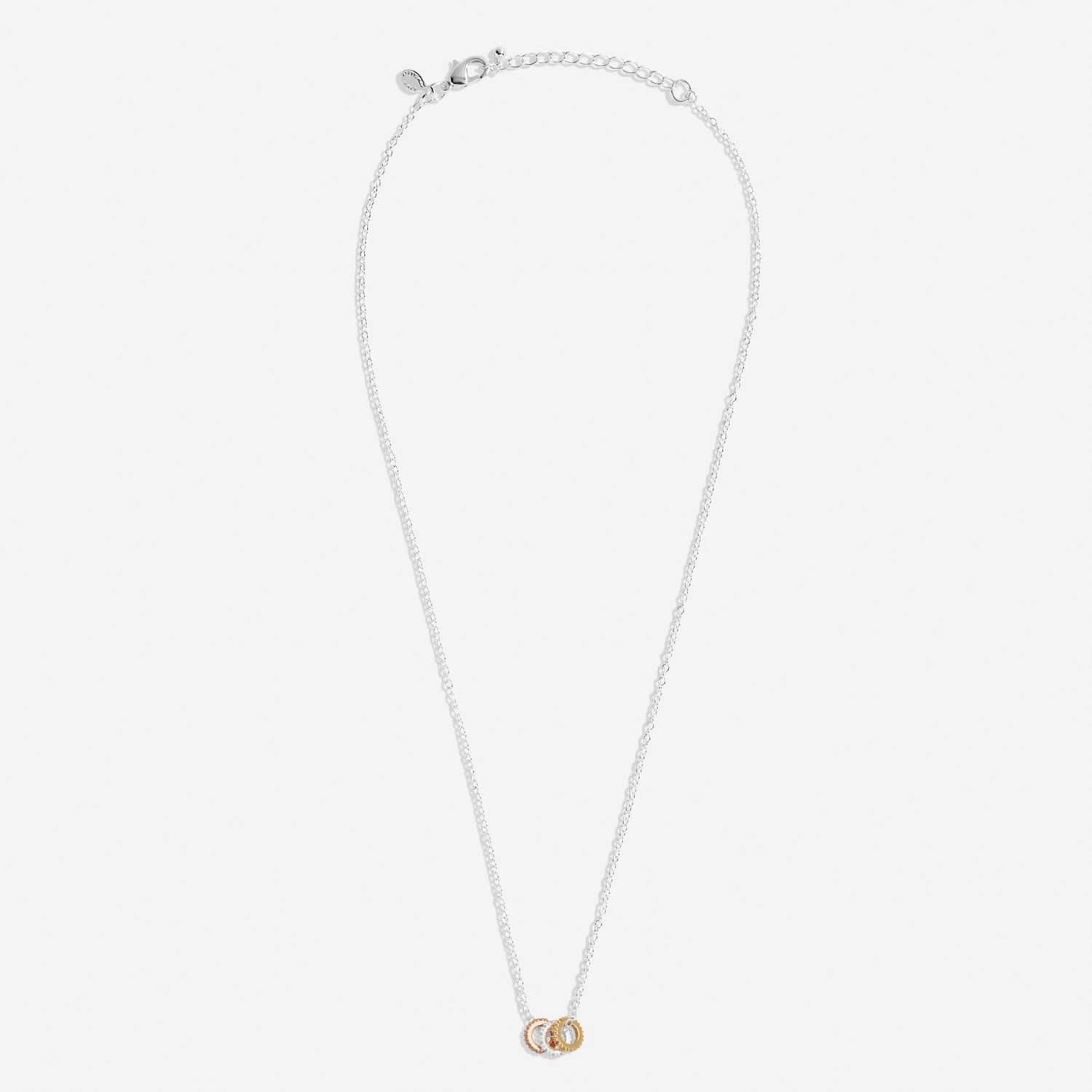 Mini Charms Three Tone Pave Silver Gold Rose Gold Plated Necklace 7637