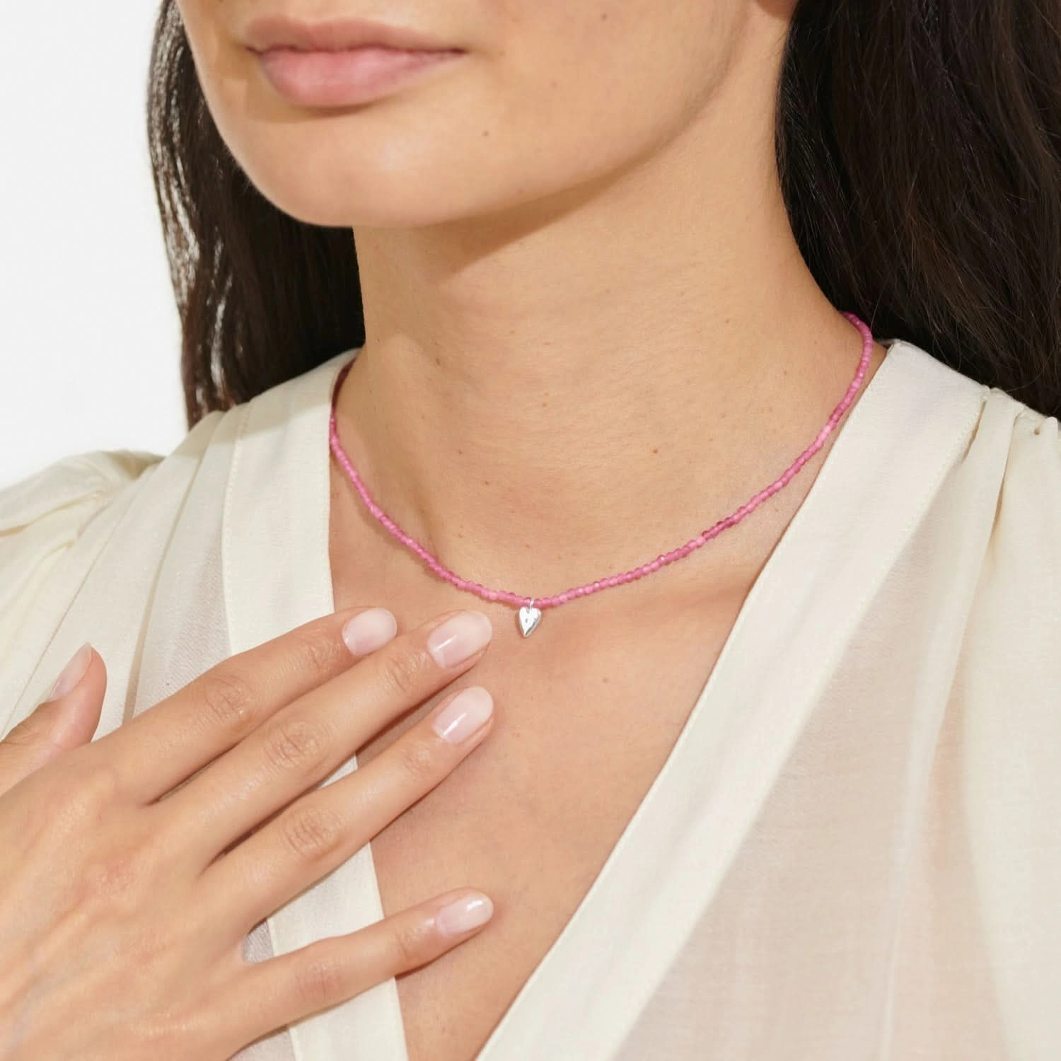 Mini Charms Tourmaline Heart Silver Plated Necklace 8604
