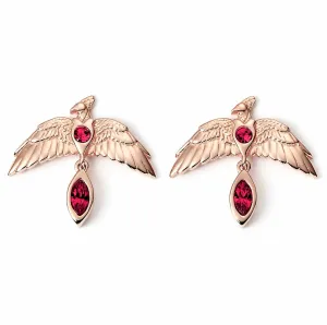 Official Harry Potter Sterling Silver Rose Gold Plated Fawkes Crystal Earrings