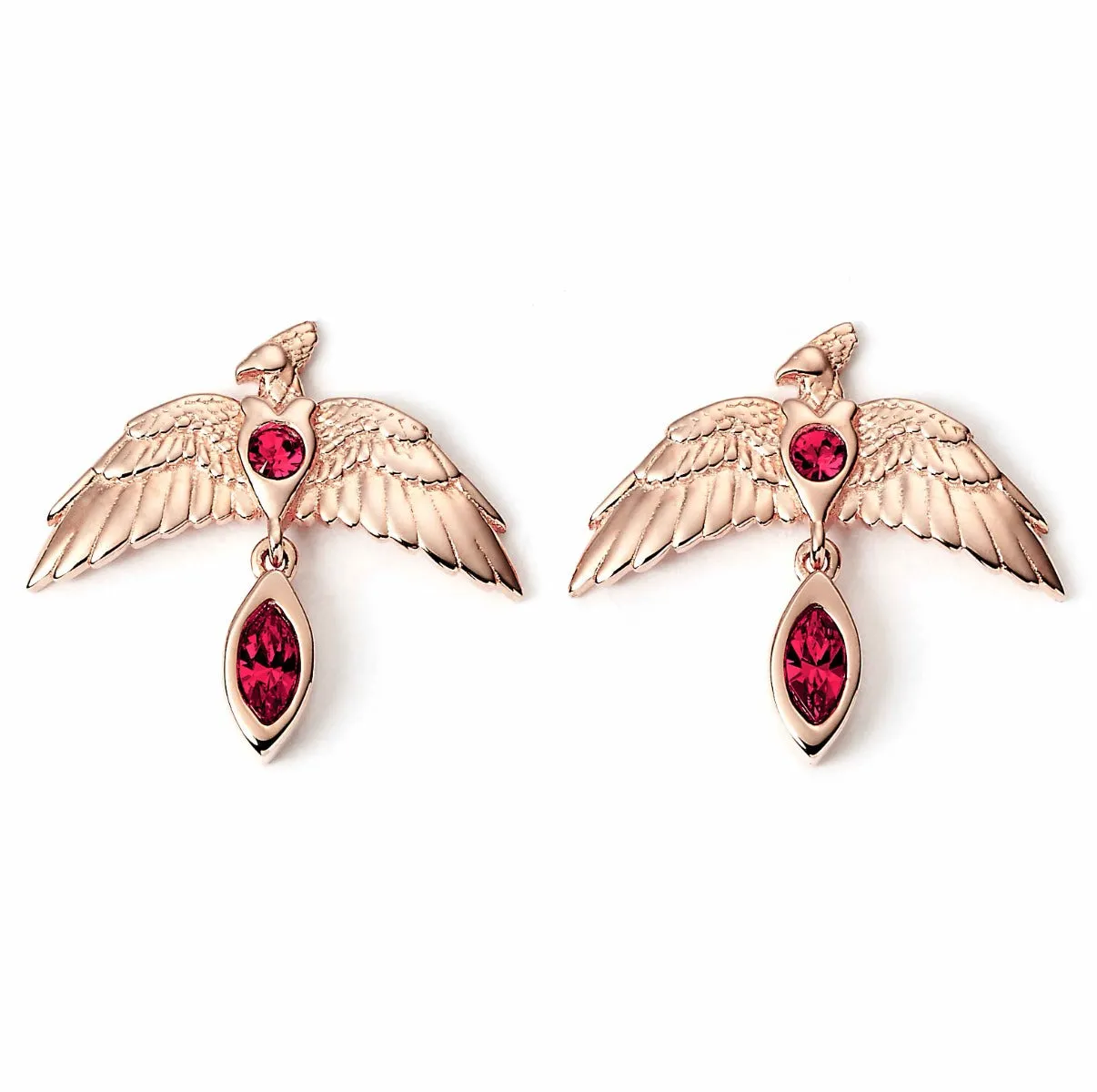 Official Harry Potter Sterling Silver Rose Gold Plated Fawkes Crystal Earrings