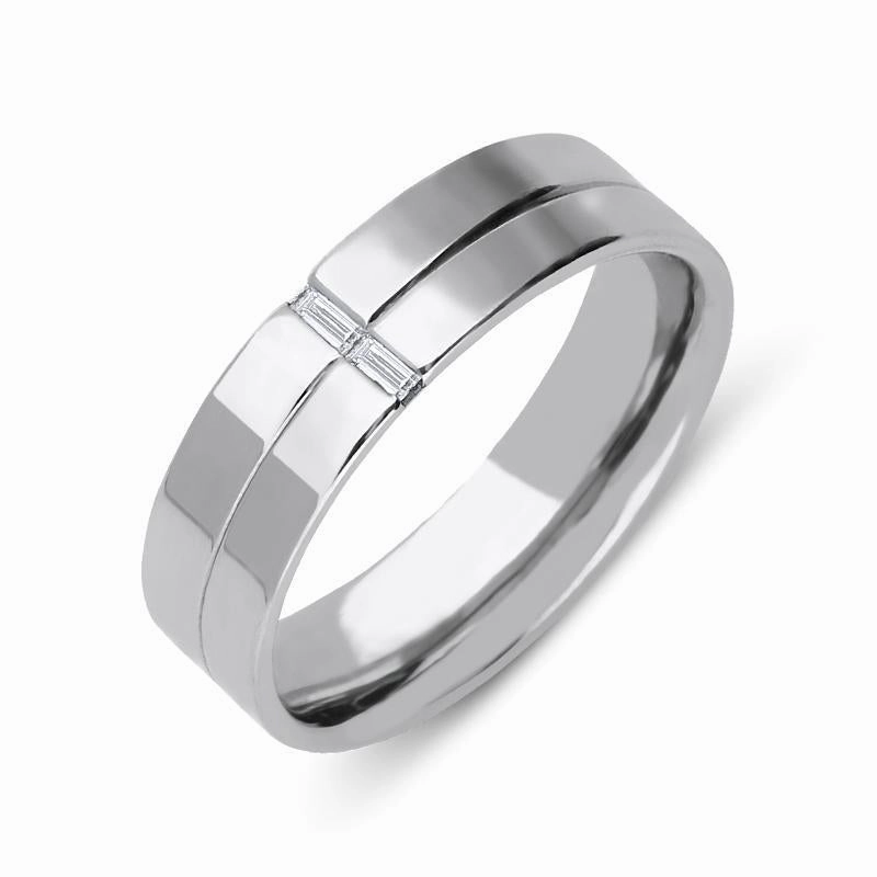 Palladium Diamond Baguette Cut Two Row 6mm Wedding Ring D