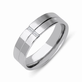 Palladium Diamond Baguette Cut Two Row 6mm Wedding Ring D