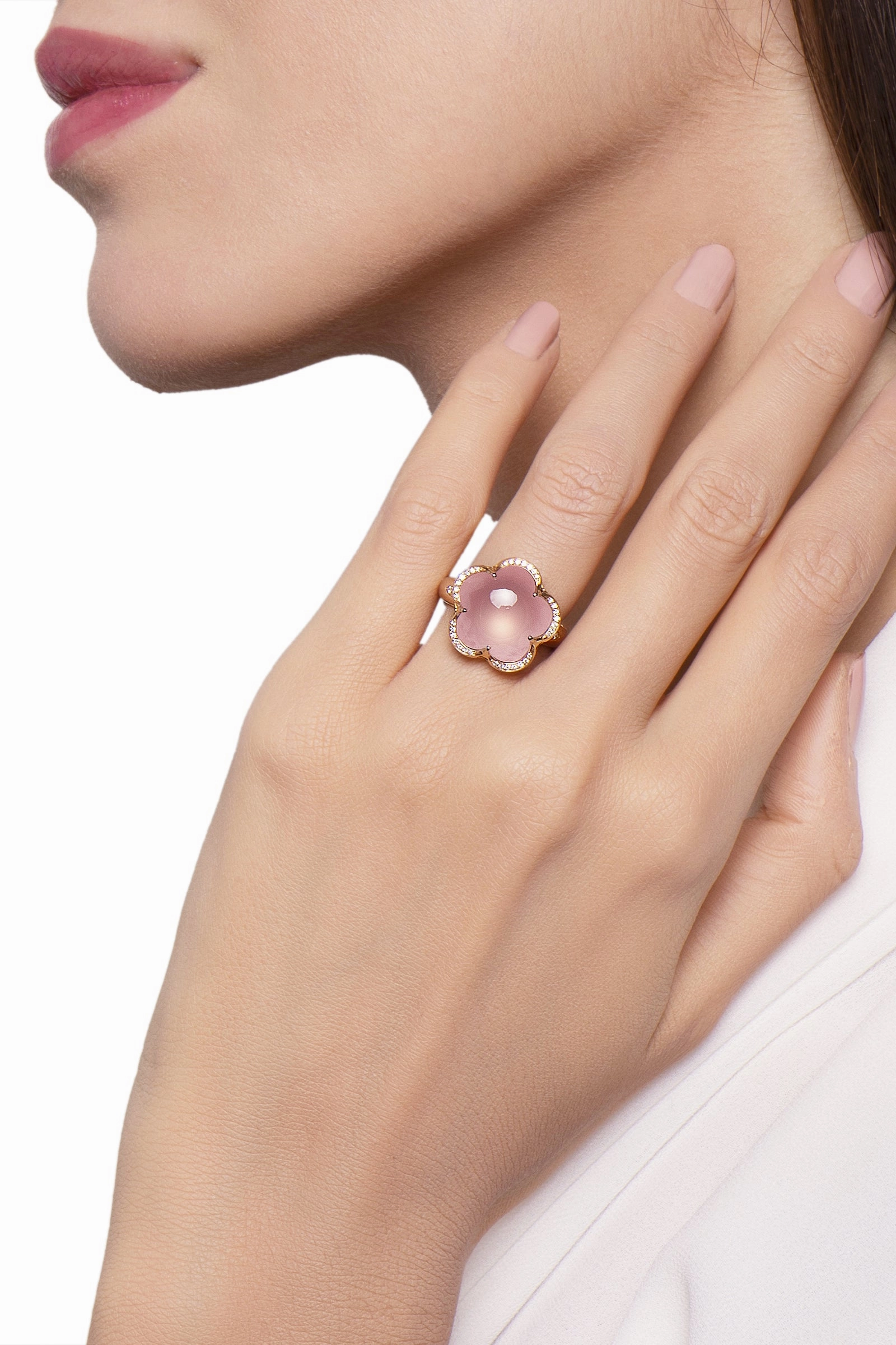 Pasquale Bruni Bon Ton 18ct Rose Gold Diamond Rose Quartz Ring