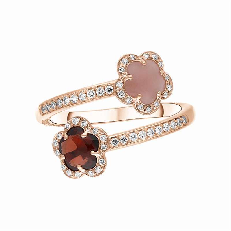 Pasquale Bruni Figlia Dei Fiori 18ct Rose Gold Chalcedony Garnet Diamond Flower Ring