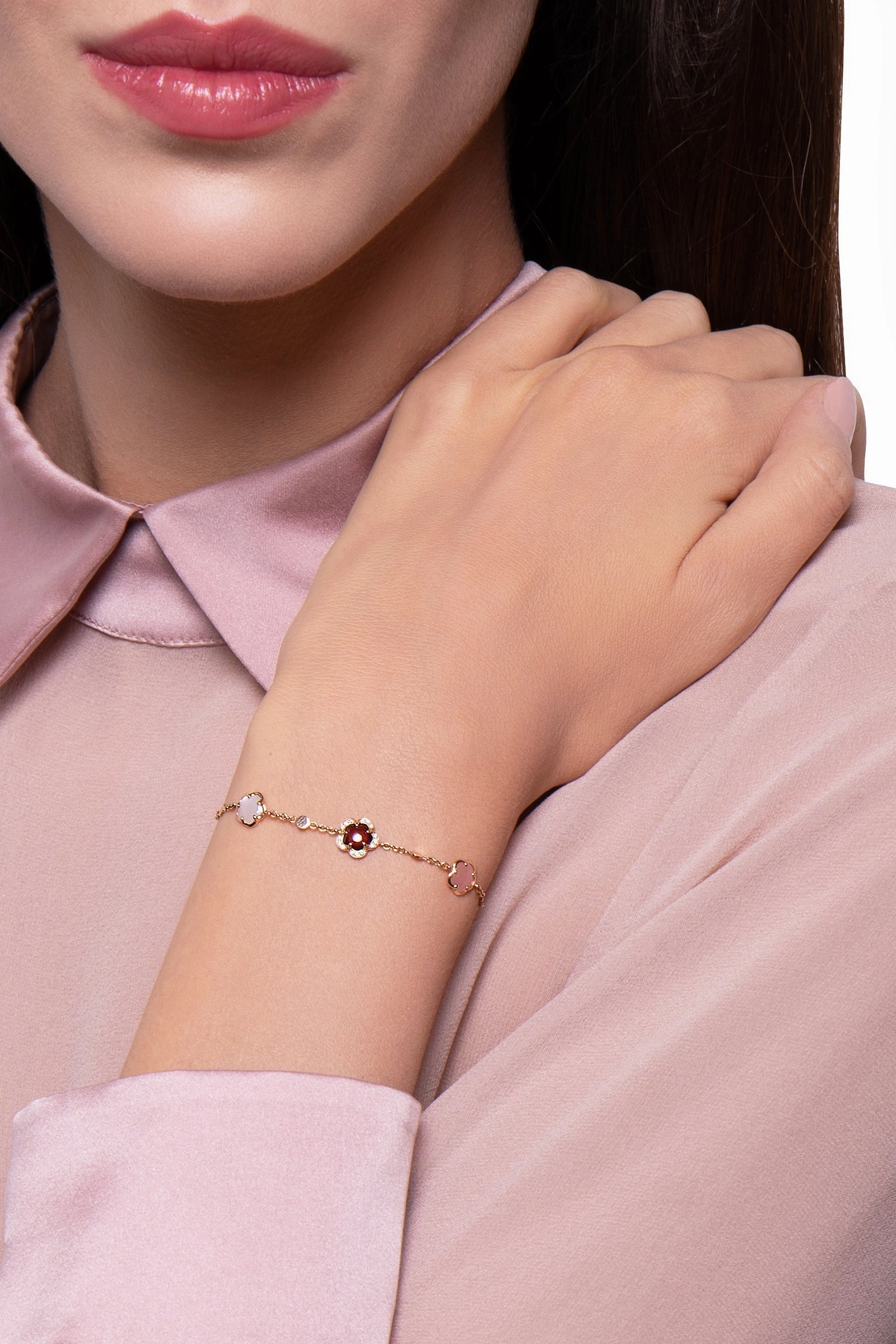 Pasquale Bruni Figlia Dei Fiori 18ct Rose Gold Multicoloured Gemstone Diamond Flower Bracelet