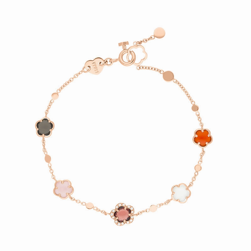 Pasquale Bruni Figlia Dei Fiori 18ct Rose Gold Multicoloured Gemstone Diamond Flower Bracelet