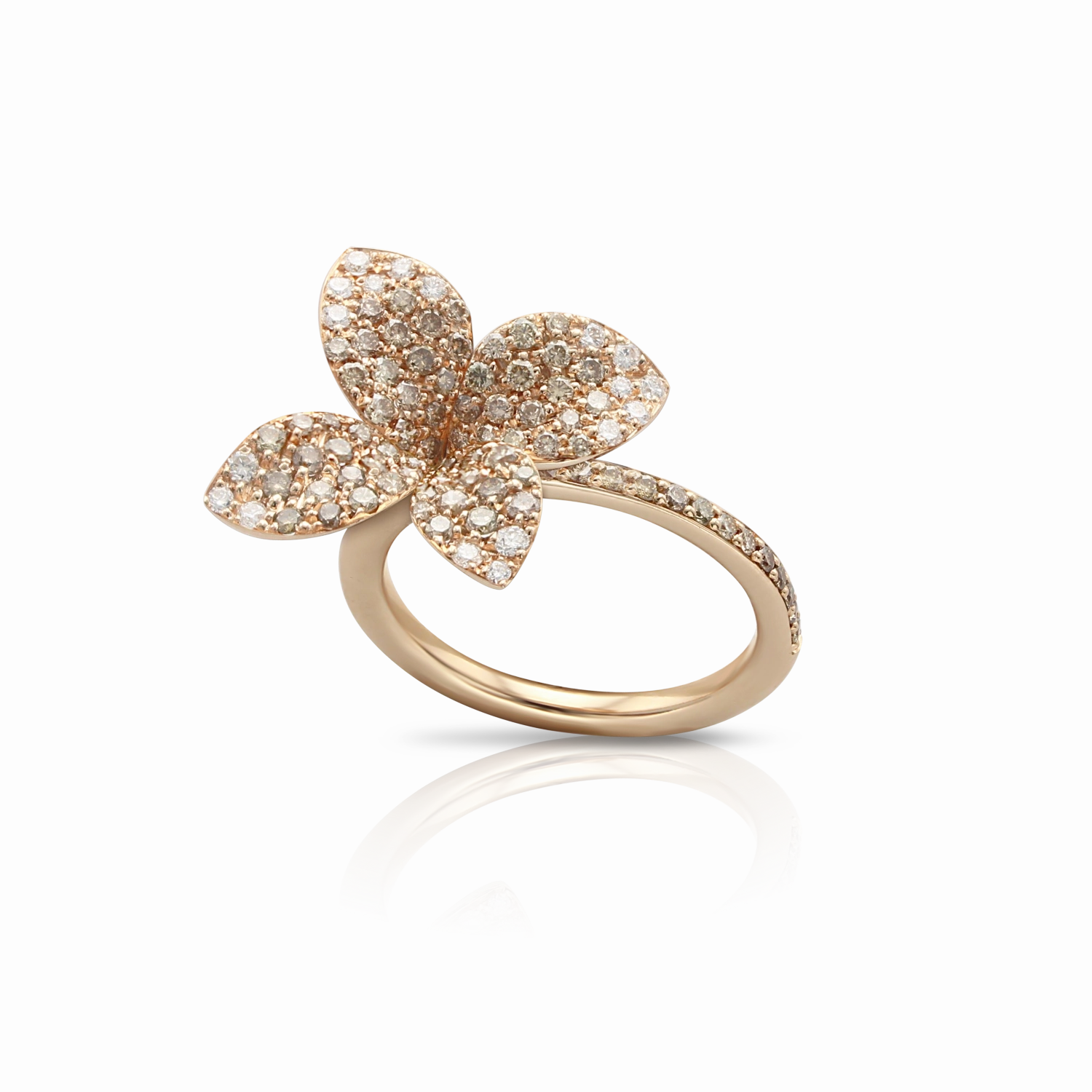 Pasquale Bruni Petit Garden 18ct Rose Gold White and Champagne Diamond Medium Flower Ring