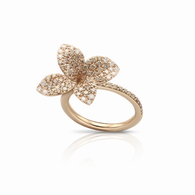 Pasquale Bruni Petit Garden 18ct Rose Gold White and Champagne Diamond Medium Flower Ring