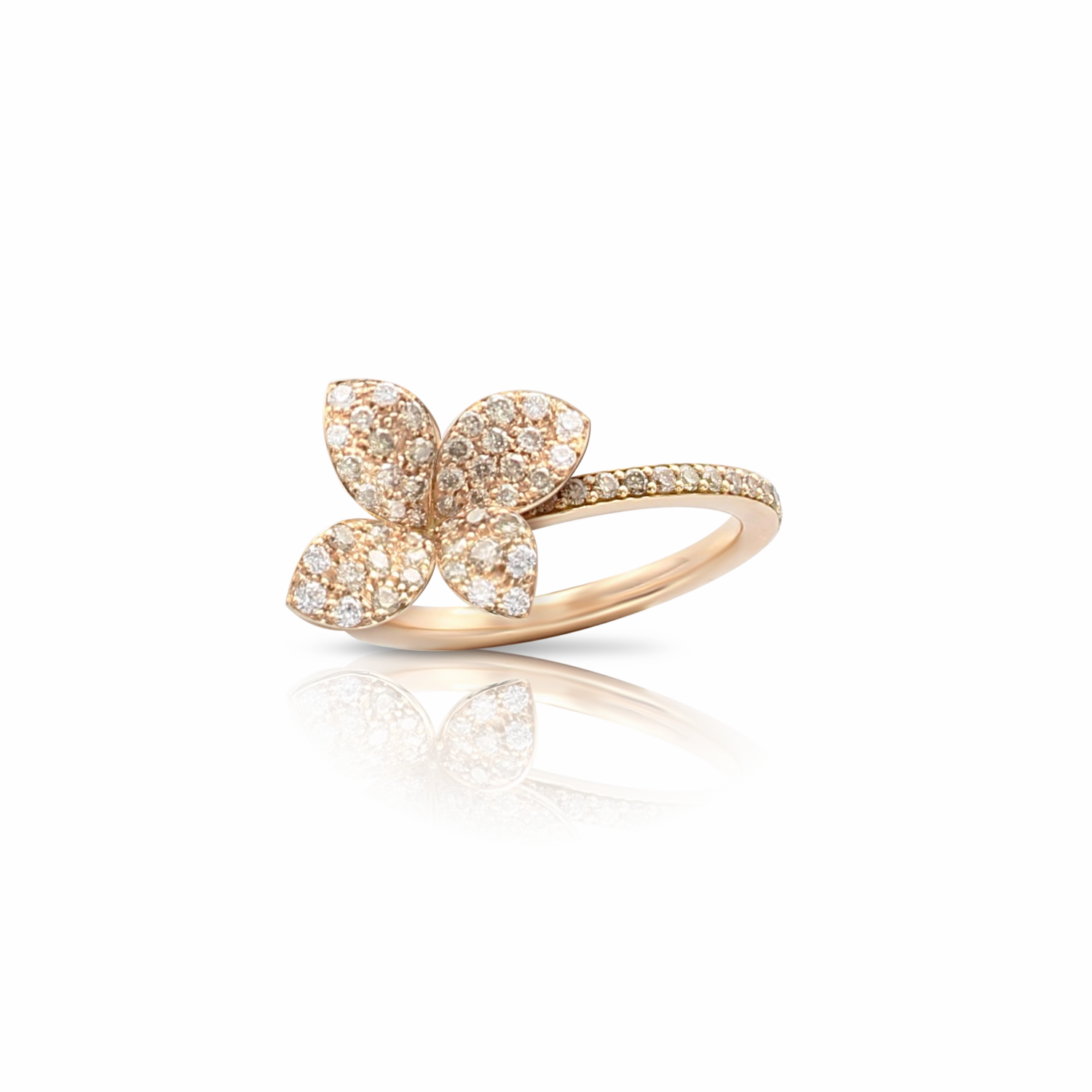 Pasquale Bruni Petit Garden 18ct Rose Gold White and Champagne Diamond Small Flower Ring