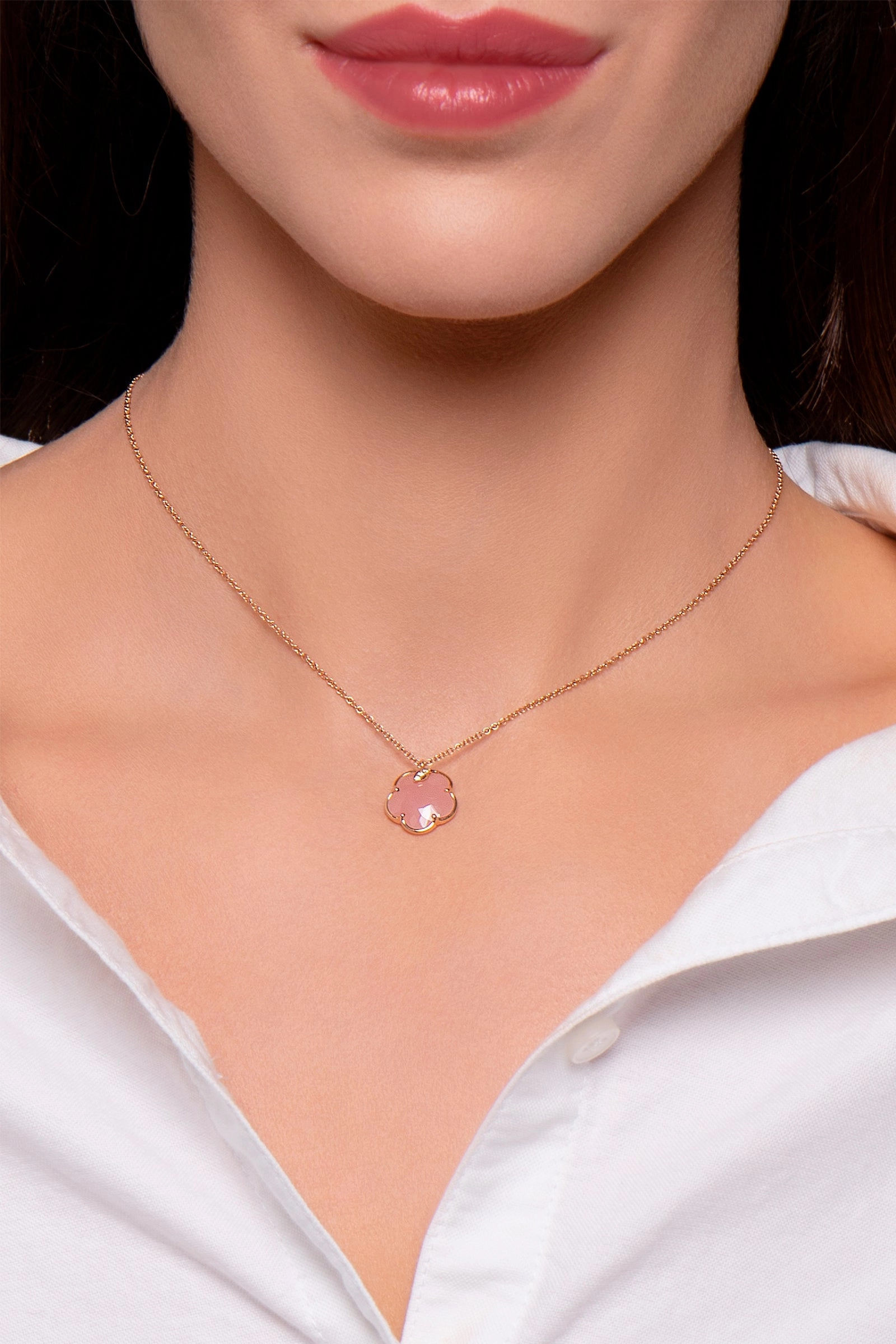 Pasquale Bruni Petit Joli 18ct Rose Gold White and Champagne Diamond Chalcedony Necklace