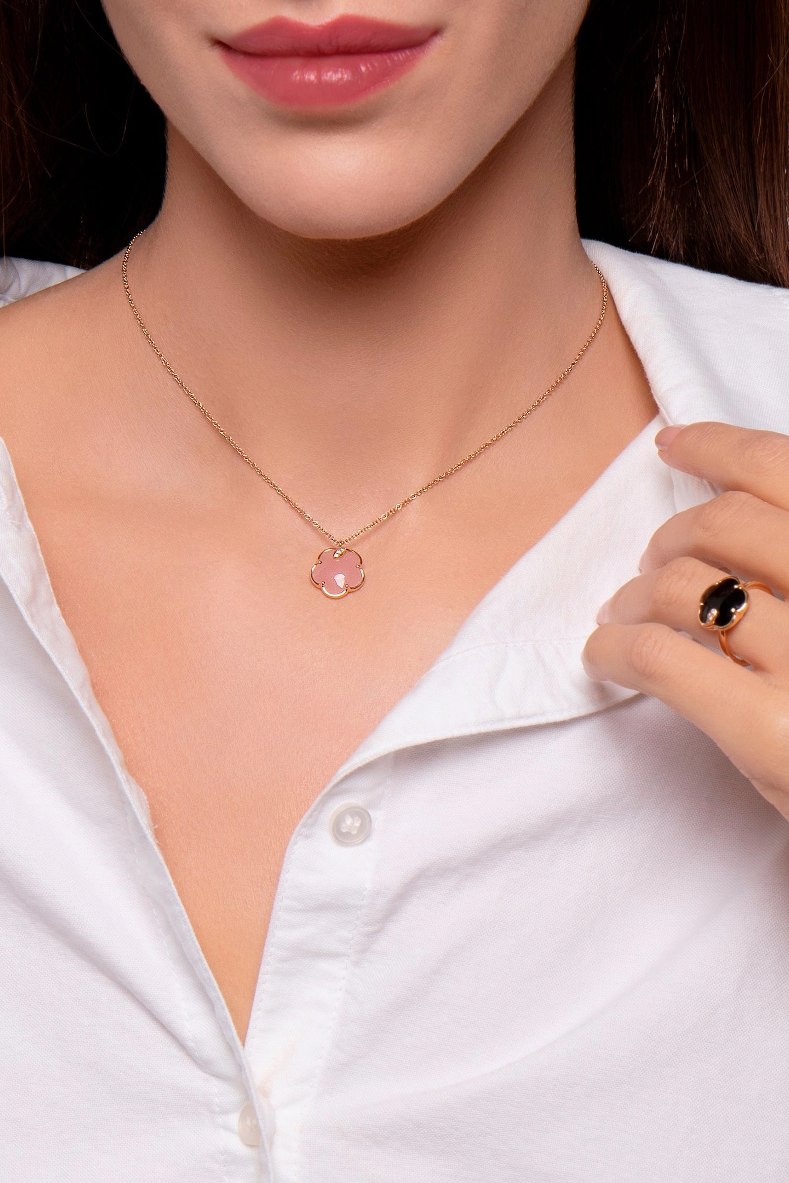 Pasquale Bruni Petit Joli 18ct Rose Gold White and Champagne Diamond Chalcedony Necklace