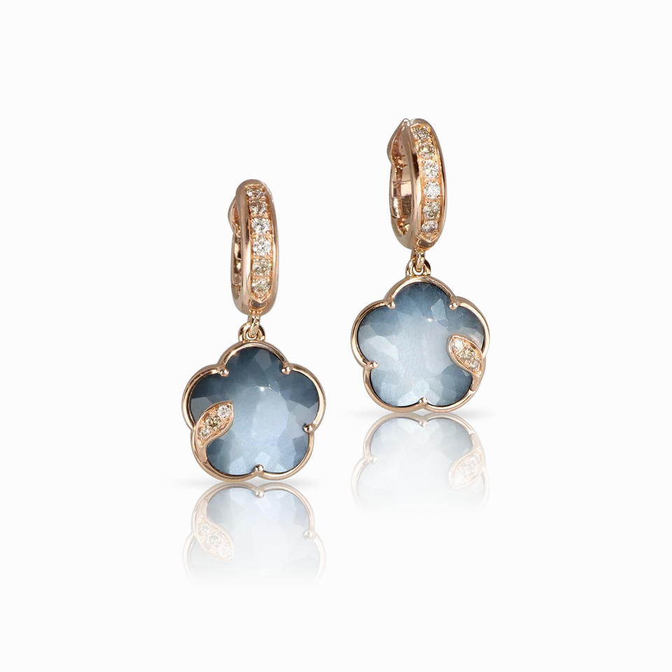 Pasquale Bruni Petit Joli Lunaire 18ct Rose Gold Onyx White Moonstone Diamond Earrings