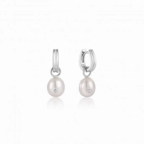 Pearl Drop Sparkle Huggie Hoop EarringsE043-04H
