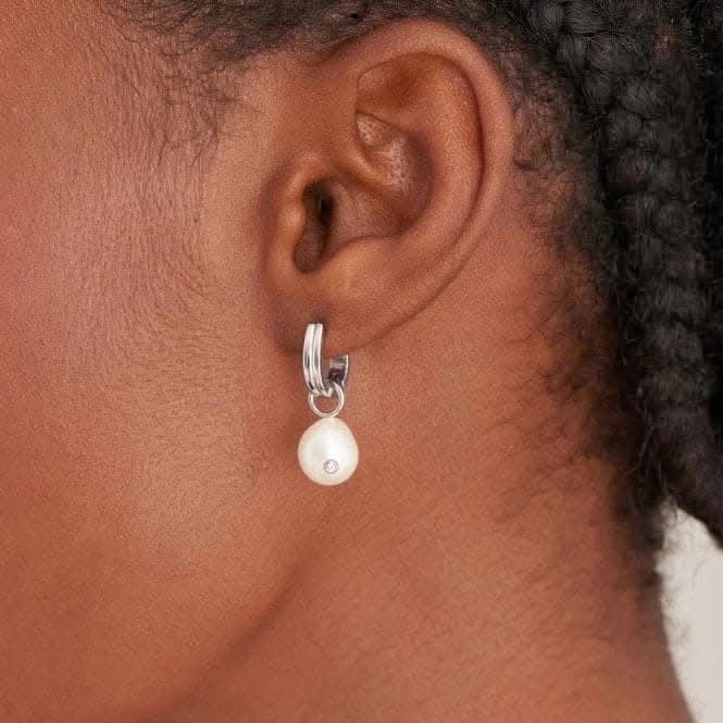 Pearl Drop Sparkle Huggie Hoop EarringsE043-04H