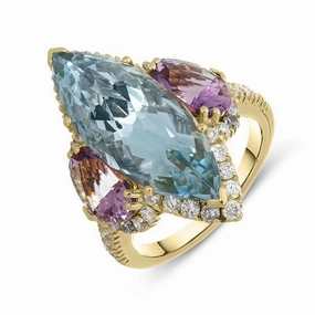 Picchiotti 18ct Rose Gold 8.28ct Aquamarine Amethyst and Diamond Ring D