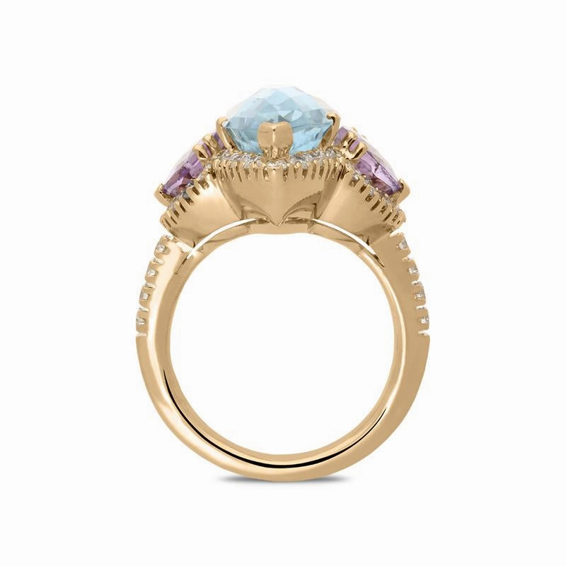 Picchiotti 18ct Rose Gold 8.28ct Aquamarine Amethyst and Diamond Ring D