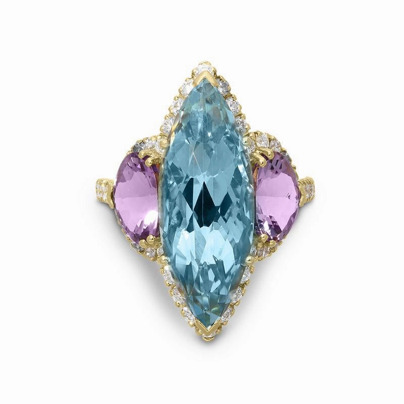 Picchiotti 18ct Rose Gold 8.28ct Aquamarine Amethyst and Diamond Ring D