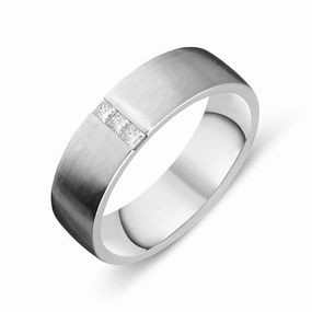 Platinum 0.09ct Diamond Princess Cut Satin Wedding Ring