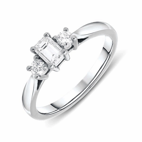 Platinum 0.31ct Diamond Emerald Cut Trilogy Ring